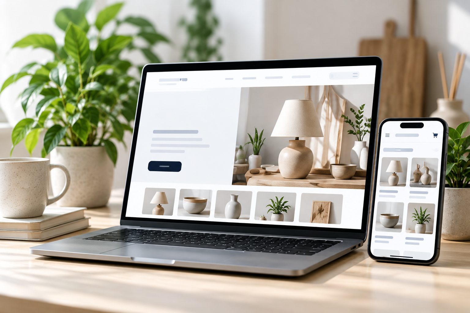 An example website designed for Your Shop, shown on a laptop and a phone