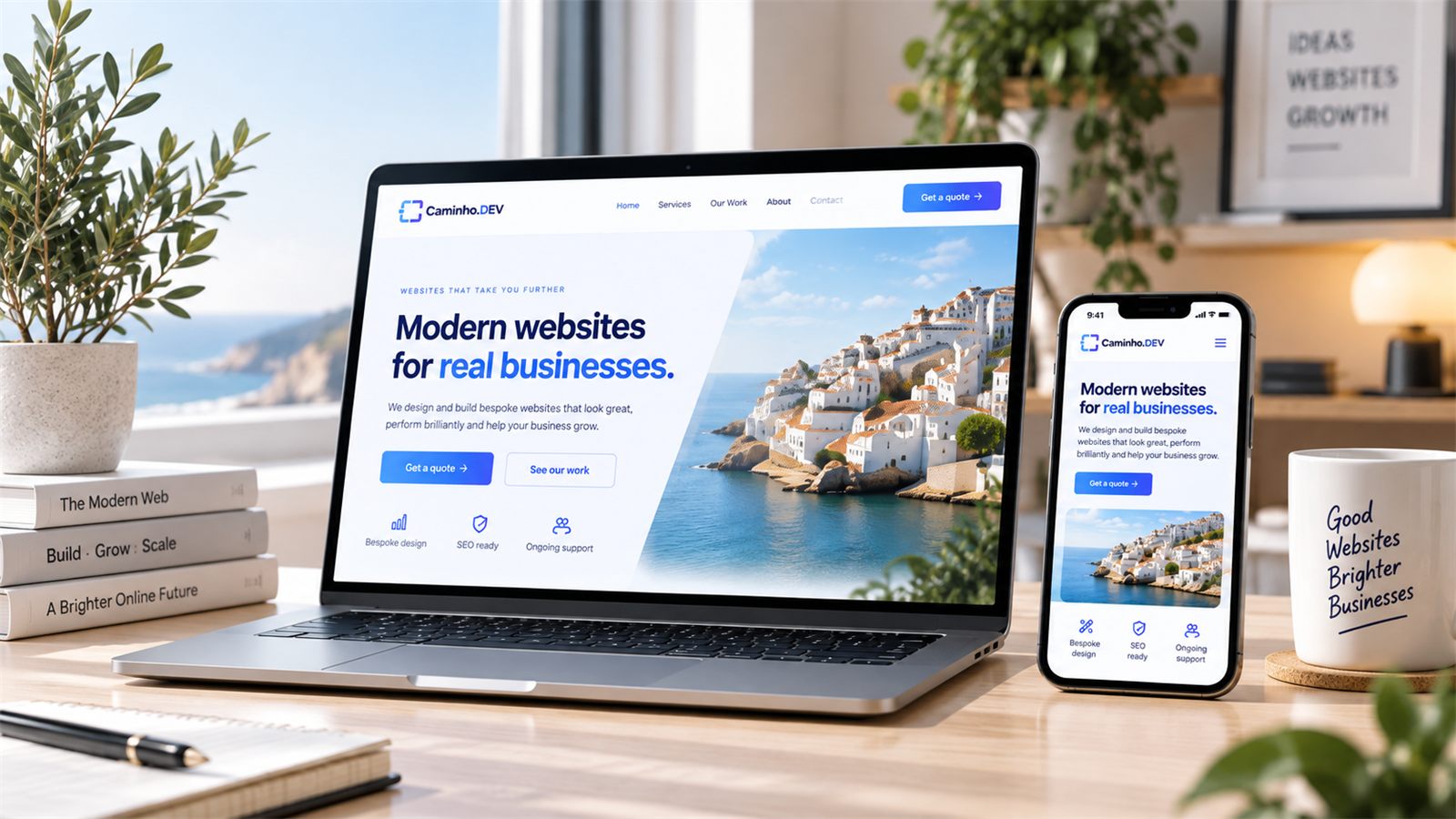 An example website designed for Algarve Stays, shown on a laptop and a phone