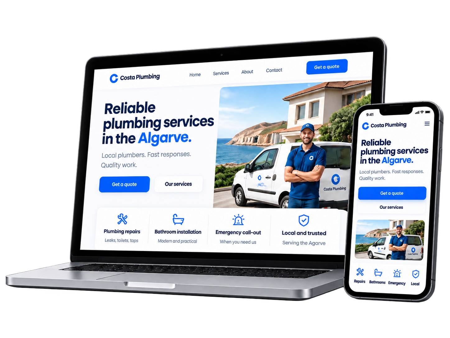 An example website designed for Your Business, shown on a laptop and a phone