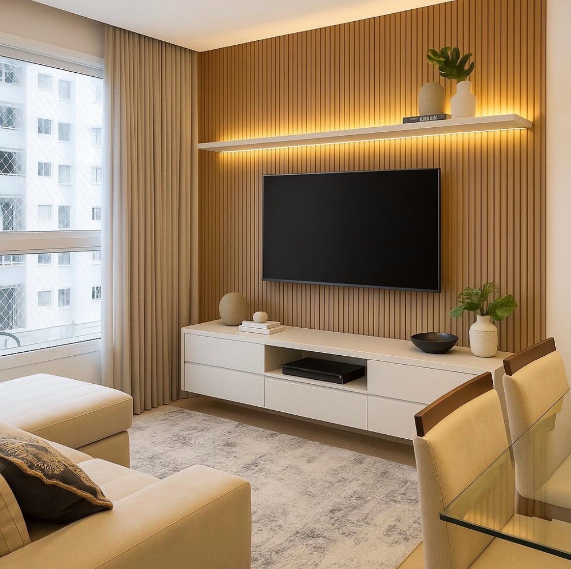 Traccia Design custom TV wall living room